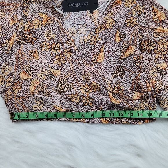 Rachel Zoe -584 Floral Cheetah Long Sleeve Front Faux Wrap Crop Top Rayon Size S - Picture 7 of 8